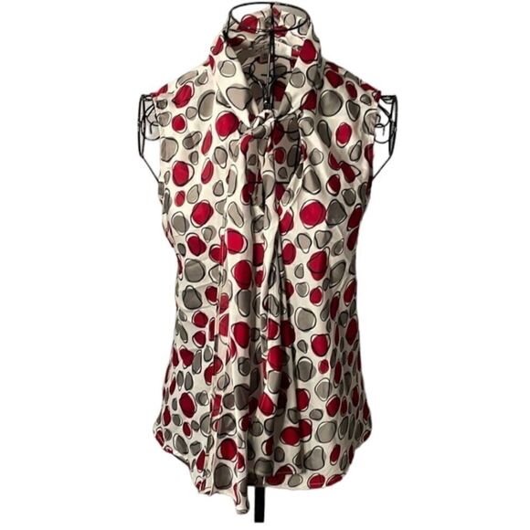 Nine West red/grey Tie neck sleeveless blouse size XS - Picture 1 of 5